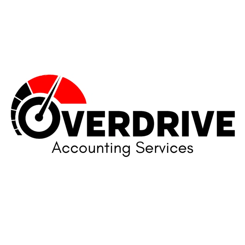 Overdrive logo featuring a speedometer and the text "Overdrive Accounting Services," symbolizing efficiency and professionalism in digital branding.