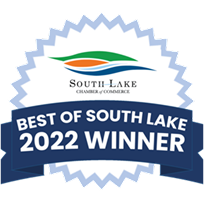 Best of South Lake 2022 Winner badge from South Lake Chamber of Commerce, symbolizing SharpShell Digital's recognition in web design and development excellence.