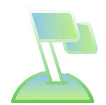 Digital marketing strategy icon featuring green flags on a hill, representing growth and innovation in business solutions by SharpShell Digital.