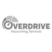 Logo of Overdrive Accounting Services featuring a speedometer icon, emphasizing fast and efficient financial solutions for businesses.