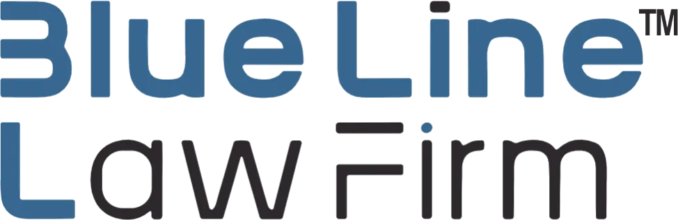 Logo of The Blue Line Law Firm, emphasizing their focus on criminal justice and estate planning services.
